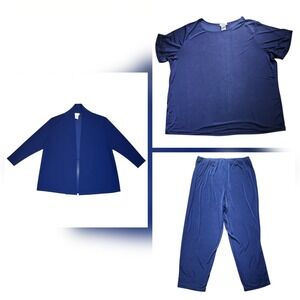 Brylane Woman Outfit Set Womens Plus Size 2/3X Tall Navy Blue Cardigan Pants Top